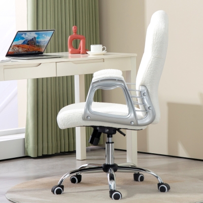 Vinsetto Teddy Fleece Computer Chair, Button Tufted Desk Chair with Swivel Wheels, Adjustable Height White