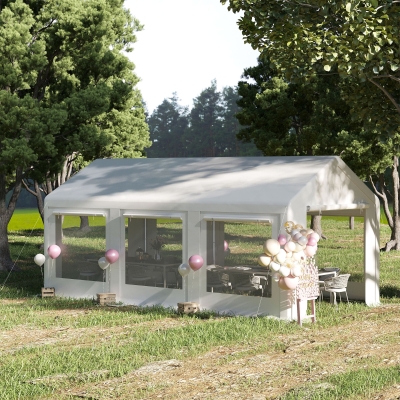 Outsunny 20' x 10' Party Tent Canopy, Gazebo Tent with 6 Removable Side Walls and Windows for Outdoor Event, White