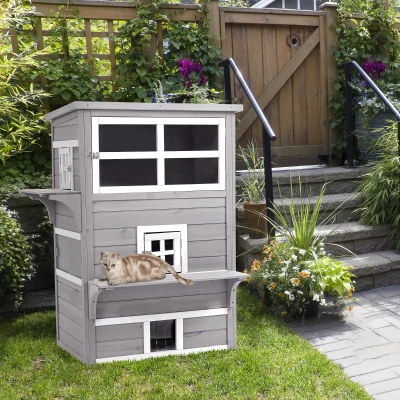 PawHut Outdoor 3-Tier Cat House, Weather Resistant