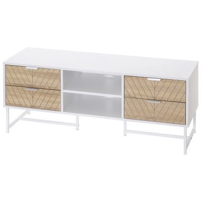 HOMCOM Modern TV Stand for TVs up to 47 inches, Media Console Table with Open Storage Shelves and Drawers for Living Room, White