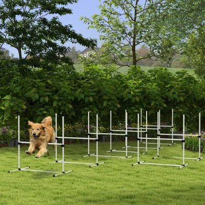 PawHut 8-Piece Dog Agility Set with Adjustable Jump Bars, White