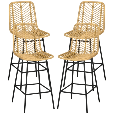 HOMCOM Set of 4 Rattan Barstools with Steel Legs, Yellow