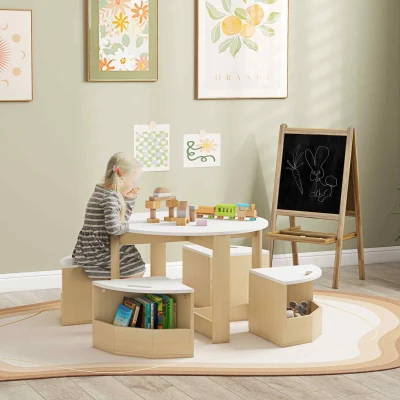 Qaba 5-Piece Kids Table & Chairs Set with Storage, White