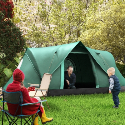 Outsunny 5-6 Person Family Tent, Outdoor Camping Tent with Lighting Hook, Carrying Bag for Camping, Hiking and Travelling, Green