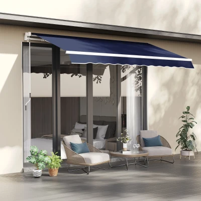 Outsunny 10' x 8' Retractable Awning, Blue Sunshade Shelter