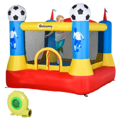 Outsunny Bouncy House Castle for Kids with 350W Blower, Outdoor Indoor Inflatable Trampoline Bounce House for Two Children Age 3-8, 7.4' x 7.2' x 6.4'