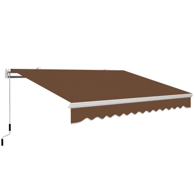 Outsunny 13' x 8' Manual Retractable Patio Awning Sun Shade Outdoor Deck Window Door Canopy Shelter Aluminum Frame Coffee