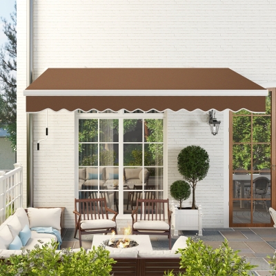Outsunny 13' x 8' Manual Retractable Patio Awning Sun Shade Outdoor Deck Window Door Canopy Shelter Aluminum Frame Coffee