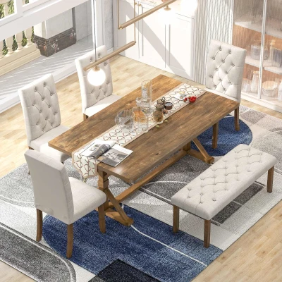 6-Piece Farmhouse Dining Table Set, Walnut