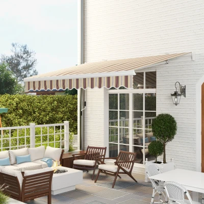 Outsunny 13' Retractable Patio Awning, UV & Water-Resistant, Red