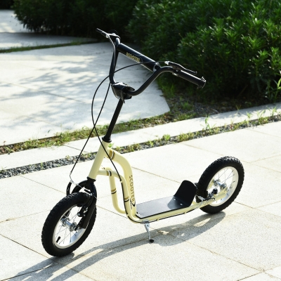 Aosom Youth Scooter, 12-Inch Inflatable Wheels, Beige