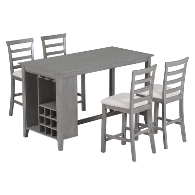 5-Piece Rubber Wood Counter Height Dining Set with Padded Chairs, Gray