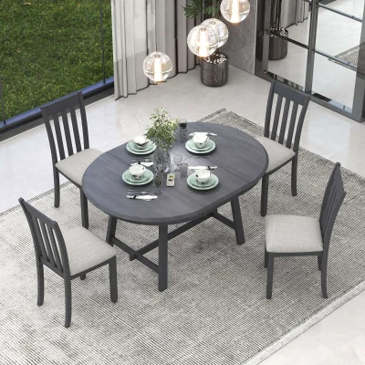 5-Piece Wood Dining Table Set, Gray