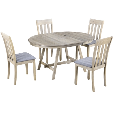 5-Piece Wood Dining Table Set, Natural Wood Wash