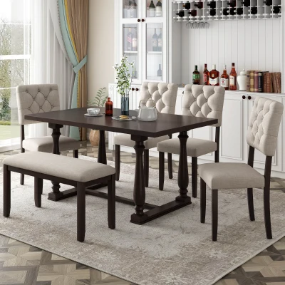 6-Piece Dining Table and Chair Set with Special-Shaped Legs, Espresso
