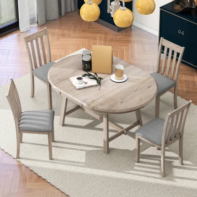 5-Piece Wood Dining Table Set, Natural Wood Wash