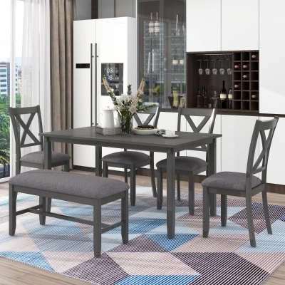 6-Piece Kitchen Dining Table Set, Gray