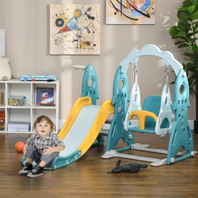 Qaba 3 in 1 Kids Slide and Swing Set Indoor Playground w