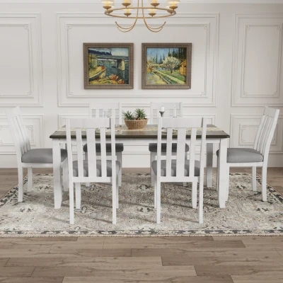 Retro Style 7-Piece Dining Table Set with Extendable Table, Antique brown