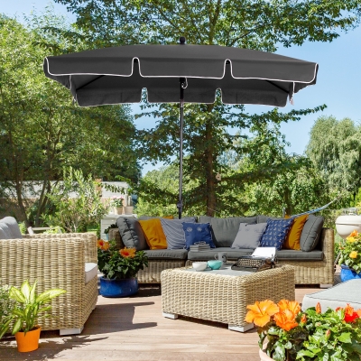 Outsunny 6.5x4ft Rectangle Patio Umbrella Aluminum Tilt Adjustable Garden Parasol Sun Shade Outdoor Canopy Grey