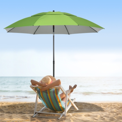Outsunny 6.6ft Arched Beach Umbrella, Angle Adjustable Patio Umbrella with Steel Frame, Carry Bag, UV30+ Outdoor Umbrella, Green