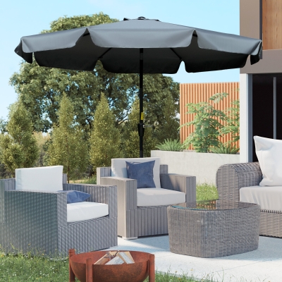 Outsunny 8.5 ft Outdoor Market Table Umbrella, Round Patio Umbrella with Tilt and Crank for Garden, Backyard, Deck, Dark Grey