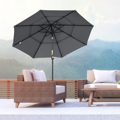 Outsunny 9FT Patio Umbrella, Outdoor Market with Crank, Dark Gray