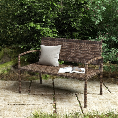 Outsunny Rattan Wicker Loveseat Garden Furniture Leisure Chair with Armrests Brown
