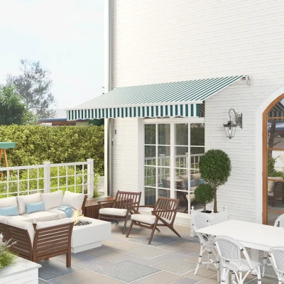 Outsunny 12' x 10' Retractable Awning, Green & White