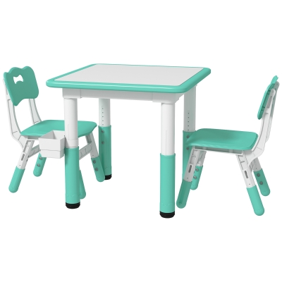 Qaba 3pc Height Adjustable Toddler Table & Chair Set, Green
