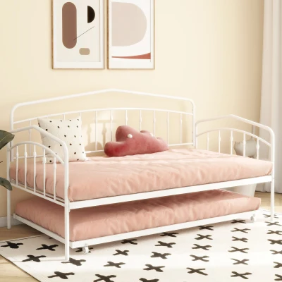 Fox Twin Metal Daybed Frame with Twin Trundle, White