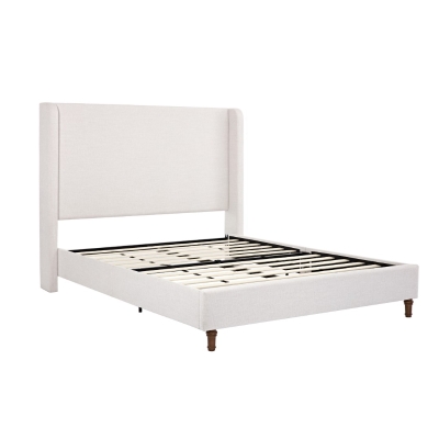 Harper Queen Size Upholstered Bed Frame with 54" Tall Headboard, Ivory