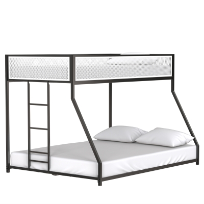 Twin Over Full Bunk Bed Frame with Mesh Guard Rail, Black