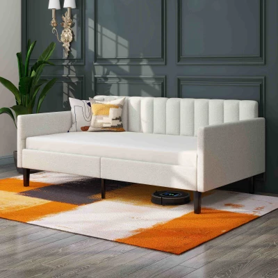 Elena Twin Size Upholstered Daybed Frame, Ivory