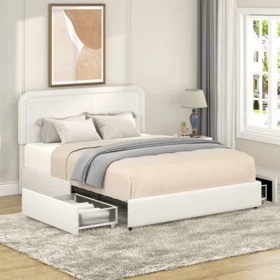 Liv Queen Size Patented 2-Drawer Storage Bed, Ivory