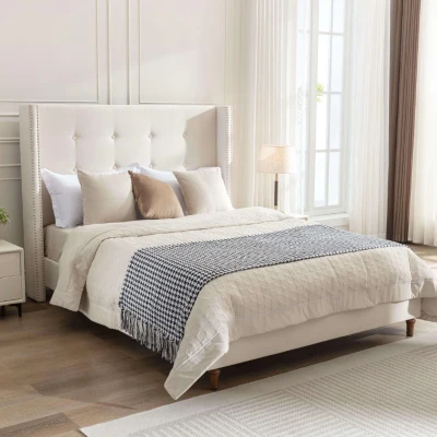 Peyton Upholstered Queen Bed Frame, Ivory