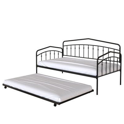 Fox Twin Metal Daybed Frame with Twin Trundle, Black