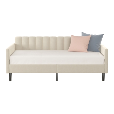 Elena Twin Size Velvet Upholstered Daybed Frame with Ribbed Tufted Backrest, Ivory