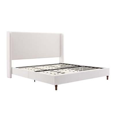 Harper King Size Tall Upholstered Bed Frame with 54" High Headboard, Ivory