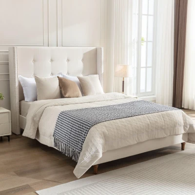 Peyton Upholstered King Bed Frame, Ivory