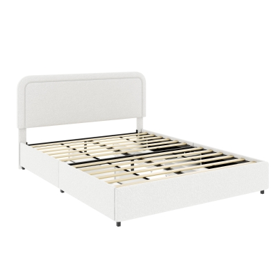 Liv Queen Size Upholstered Platform Bed Frame with 4-Drawer Storage, Ivory
