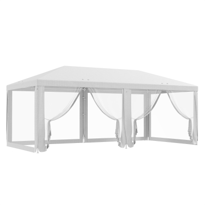 Outsunny 10' x 20' Party Tent Outdoor Canopy Garden Sun Shade with 8 Mosquito Mesh Netting and Zipper Door, White