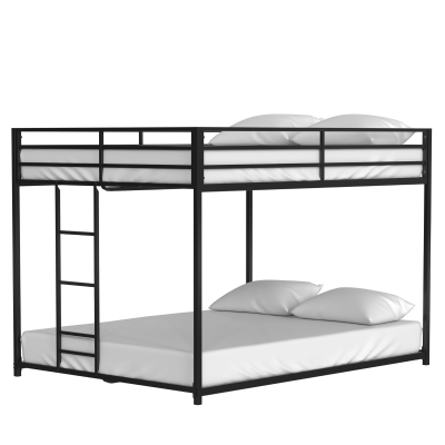 Full Over Full Metal Bunk Bed Frame with Guardrails, Black