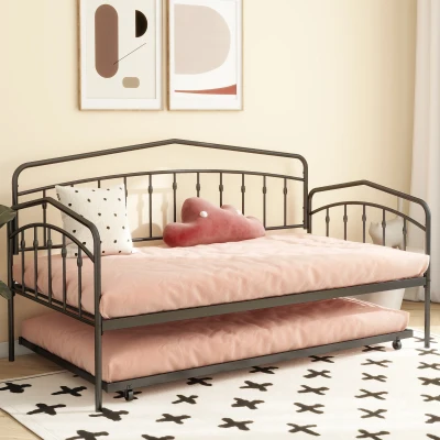 Fox Twin Metal Daybed Frame with Twin Trundle, Black