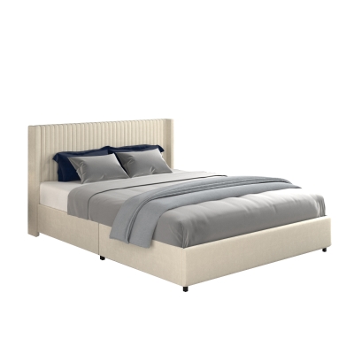 Queen Size Velvet Upholstered Platform Bed Frame with 2 Drawers, Ivory