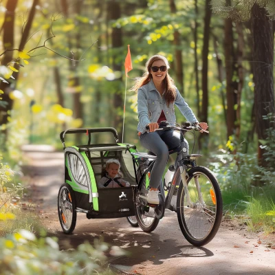Aosom 2-in-1 Walk/Ride Baby Bike Trailer, 2-Seater, Green