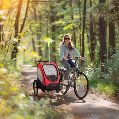Aosom 3-in-1 Bike Trailer for Kids, Red & Gray