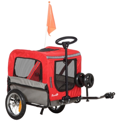 Aosom 2-in-1 Pet Bike Trailer for Small Dogs, Red