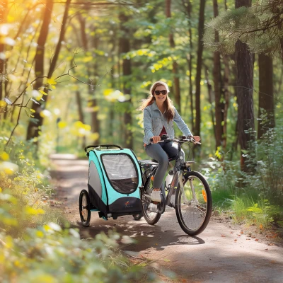 Aosom 3-in-1 Bike Trailer for Kids, Foldable Stroller, Blue/Gray