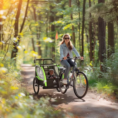 Aosom 3-in-1 Bike Trailer for Kids, Green with 2 Seats